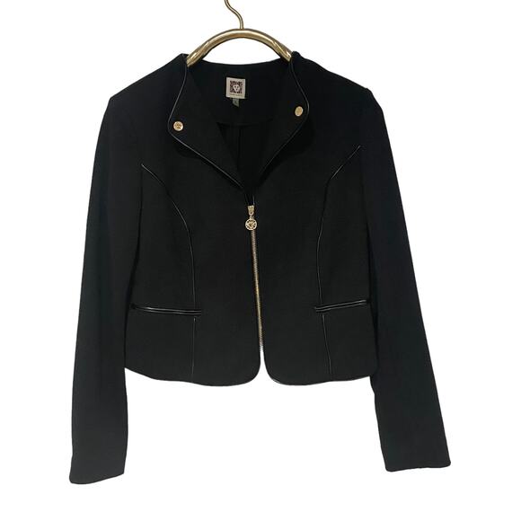 Anne Klein Black Ponte Knit Zip Front Jacket Blazer Corpcore Sz M - Picture 1 of 4